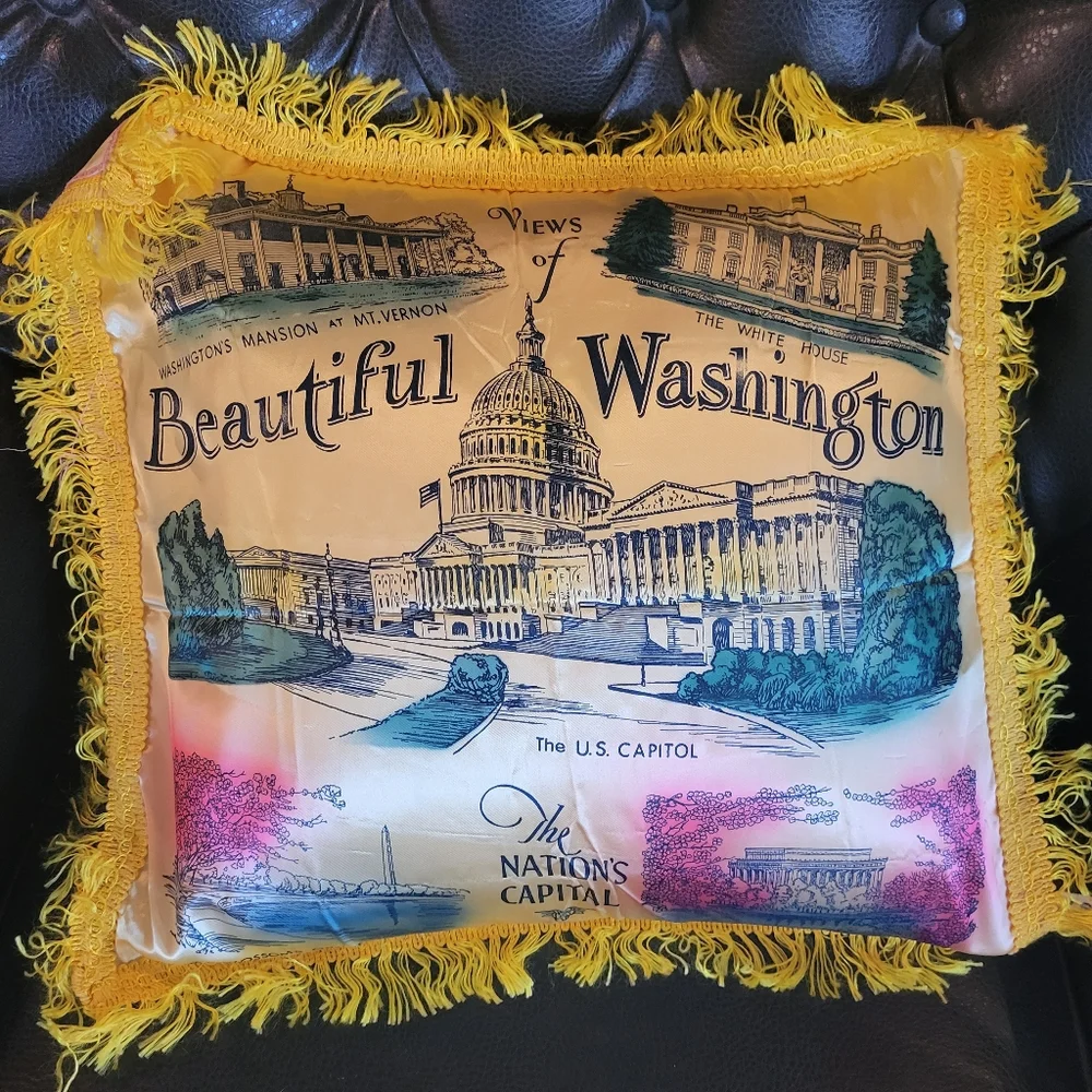 Vintage Washington DC Souvenir Pillow Cover ~ White House ~ Cherry Blossoms